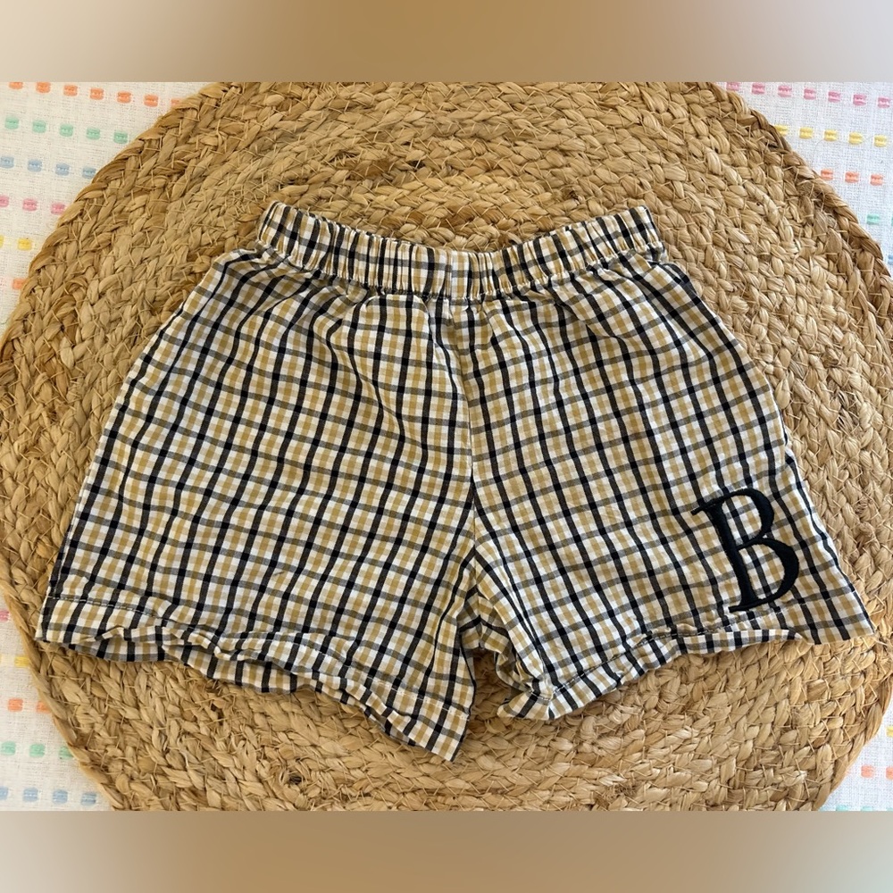 Kids Checkered Shorts with Letter Patch
